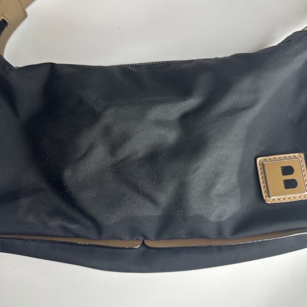 Bally Vintage Black Beige Nylon Leather Baguette Shoulder Bag Purse Made Italy - Picture 5 of 16